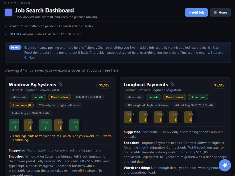 Screenshot of Job Search Dashboard